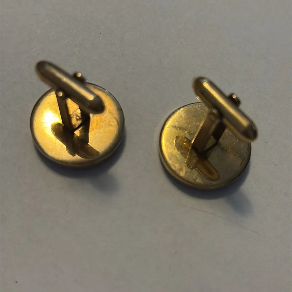 Vintage red Rhinestone circle design Engravable gold tone cufflinks